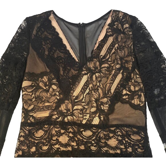 Nicole Miller Lace Sheath Dress Size M Black Beige Lining Stretch NWT CE 10053 - Picture 3 of 16